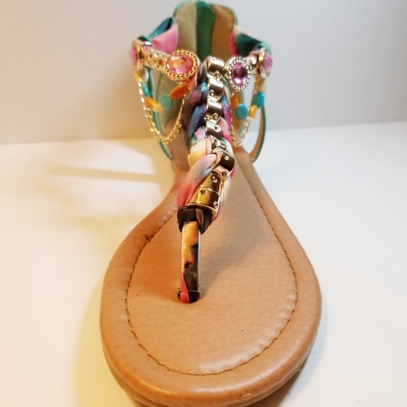 Venus Turquoise Jeweled Thong Sandals - Picture 2 of 16